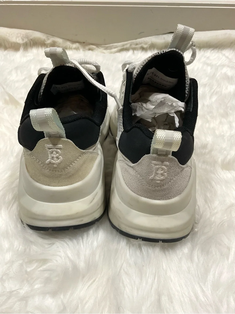 Women’s Burberry Logo Print Leather, Suede and Check Mesh Sneakers
